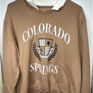 Colorado Springs Hollister Brown and White Embroidered Pullover Sweater